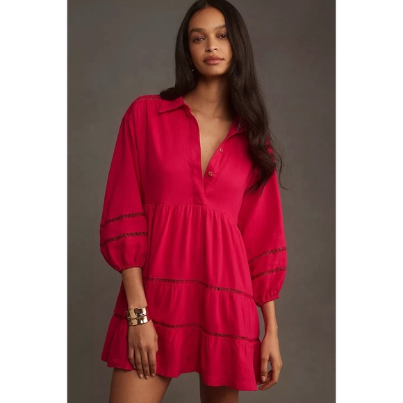 NWT Anthropologie The Bettina Tiered Mini Shirt Dress, Linen Edition, size XS p - Picture 1 of 11